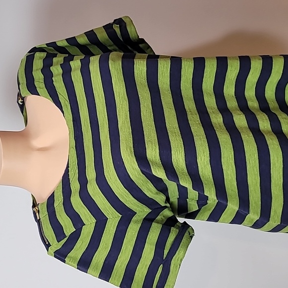 Chelsea & Theodore Green & Navy Striped Shirt with Zippered Shoulders Nautical - Picture 3 of 10